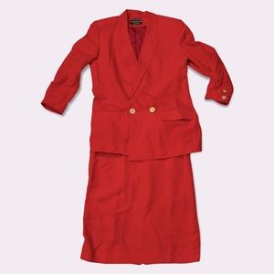Vintage Red Linen Skirt & Blazer Suit